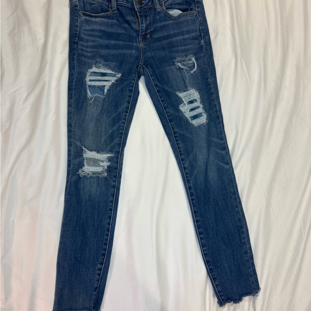 American Eagle Outfitters Ripped Dark Blue Skinny Jeans